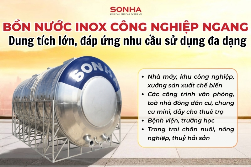 T&eacute;c nước inox c&ocirc;ng nghiệp ngang SHN15000F1700 đ&aacute;p ứng nhu cầu sử dụng nước lớn