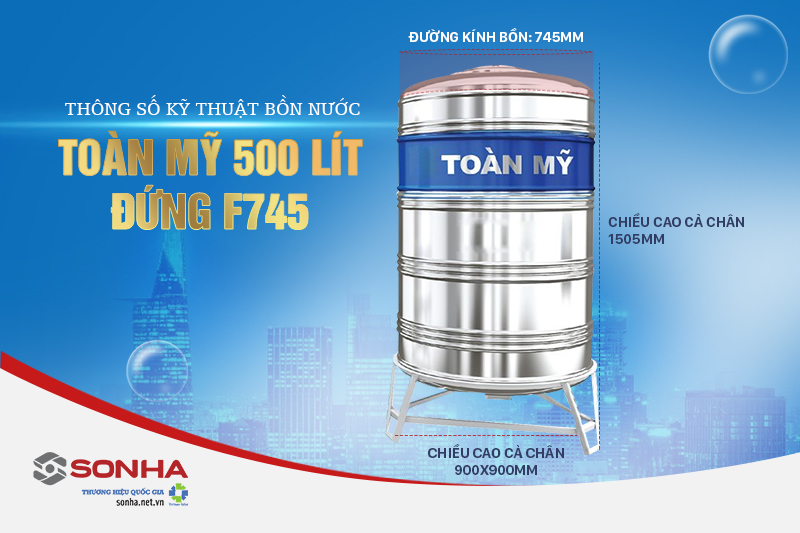 Thông số kỹ thuật Bồn nước Toàn Mỹ Đứng TMD500F745