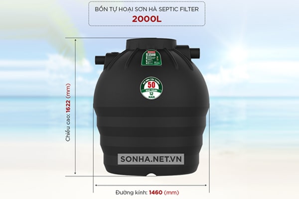 Kích thước bồn tự hoại Sơn Hà Septic Filter 2000L 