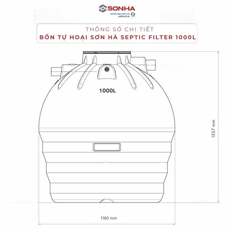 Kích thước bồn tự hoại Sơn Hà Septic 1000L Filter