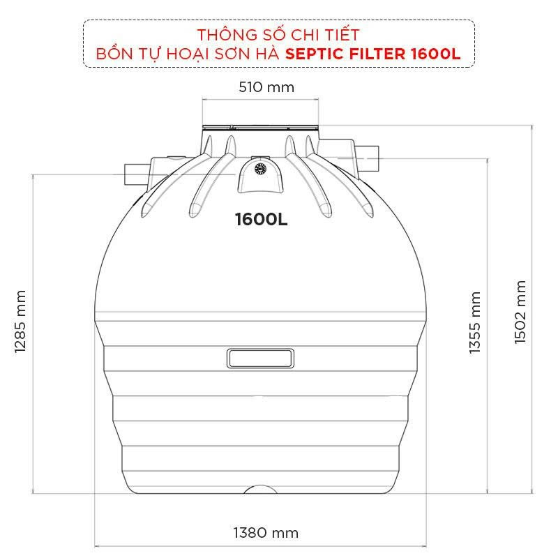 Thông số kích thước bồn septic Sơn Hà 1600L