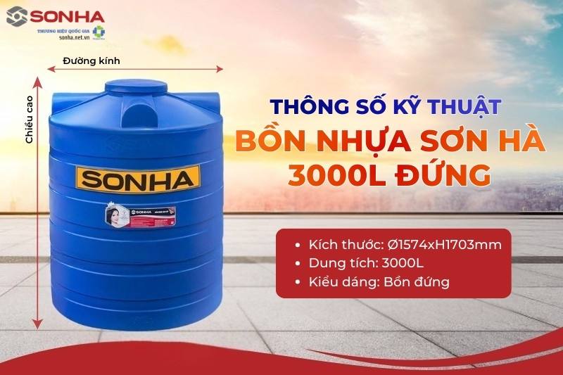 Th&ocirc;ng số kỹ thuật t&eacute;c nhựa Sơn H&agrave; 3000L đứng