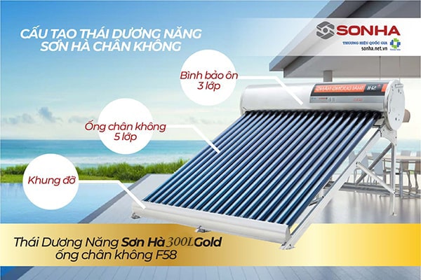 Cấu tạo thái dương năng 300L Sơn Hà Gold