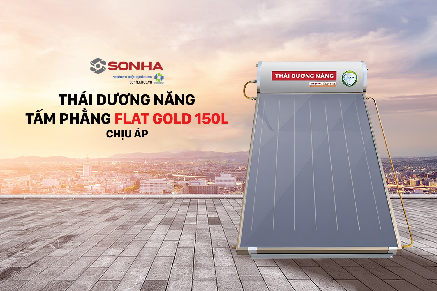 Thái dương năng tấm phẳng Flat Gold 150L Chịu áp