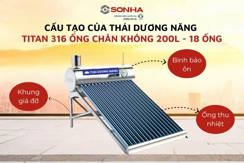 Cấu tạo thái dương năng Titan 316 ống chân không