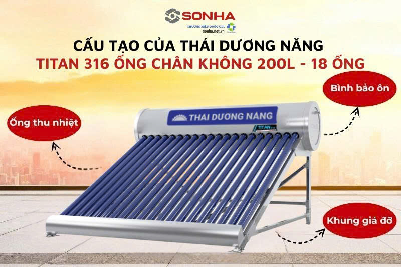 Cấu tạo thái dương năng Titan 316 ống chân không