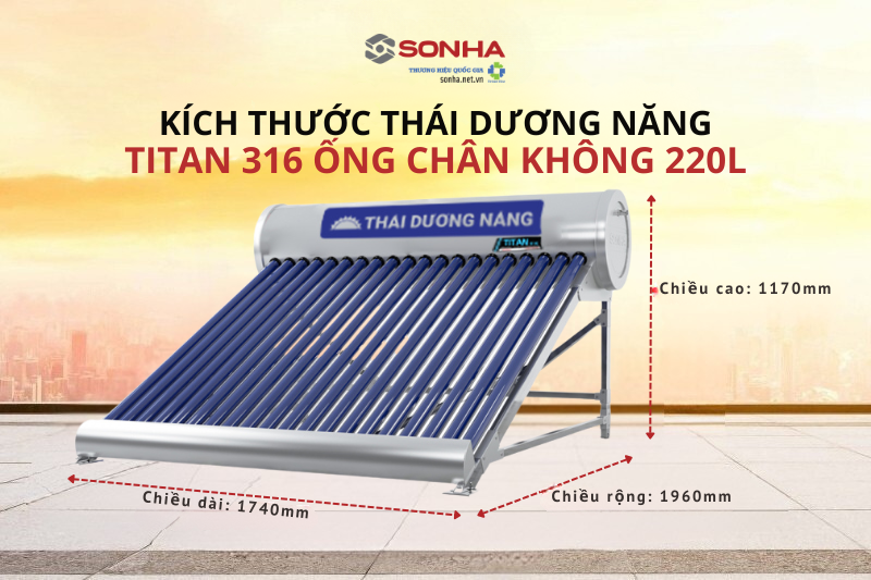 Kích thước thái dương năng ống chân không 316 220L