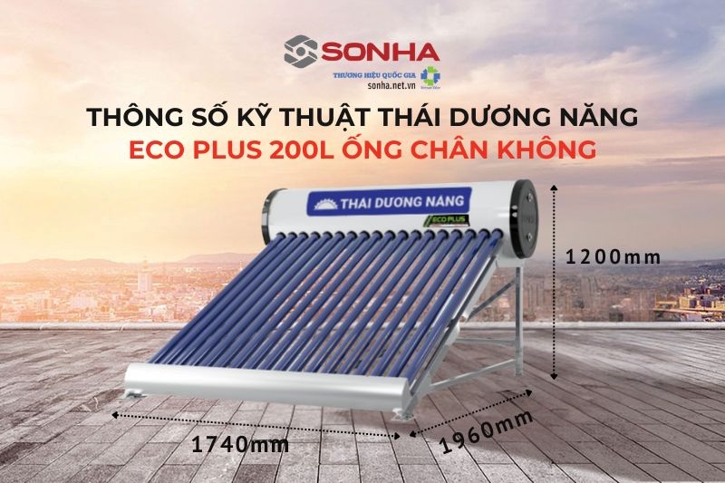 Thông số kích thước thái dương năng ECO Plus 200L ống chân không