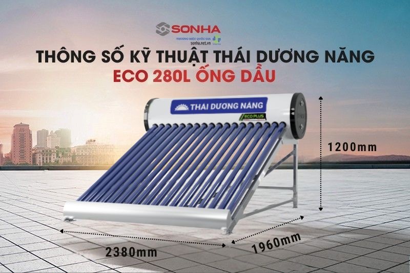 Kích cỡ thái dương năng Sơn Hà 280L Eco ống dầu