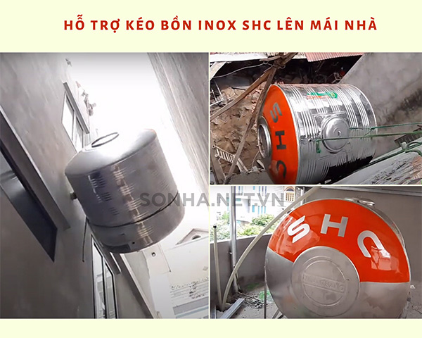Miễn phí kéo bồn nước inox lên mái công trình nội thành Hà Nội 