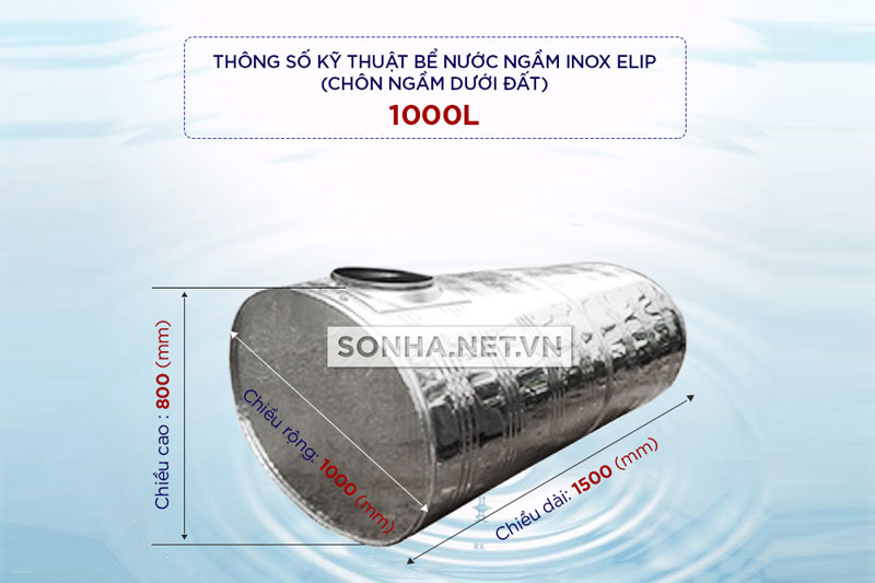 Thông số kỹ thuật bể ngầm inox elip 1000l