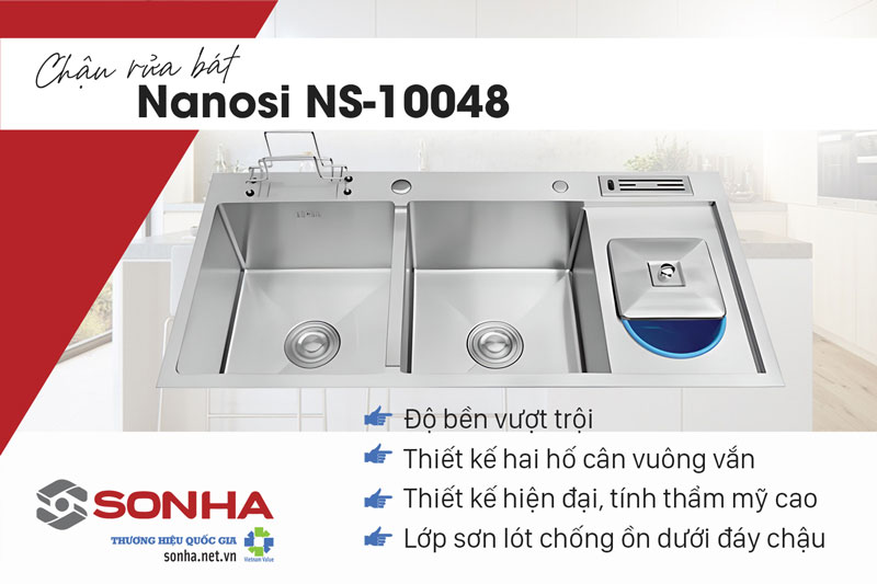 Ưu điểm chậu rửa bát 2 hố Nanosi NS-10048