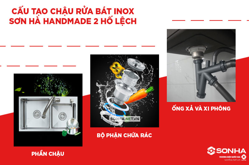 Cấu tạo chậu rửa chén Handmade Sơn Hà HM.X.2L.82.2.2