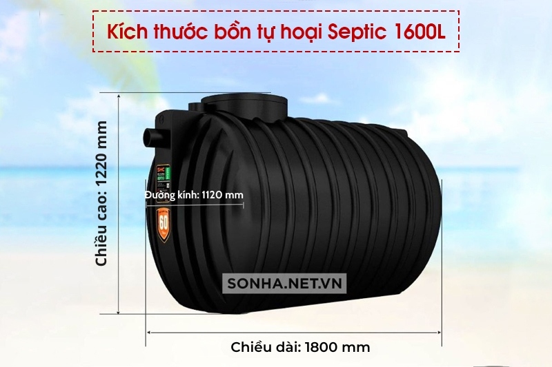 Hình ảnh kích thước bồn tự hoại Septic 1600l của Sơn Hà 