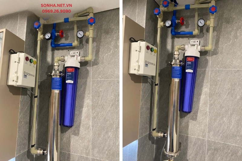 Hình ảnh lắp đặt thực tế máy lọc nước tổng Eurofil cho chung cư