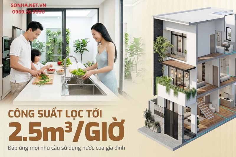 Bộ lọc nước tổng Karofi KTF-332CT có công suất đạt tới 2500 lít/giờ