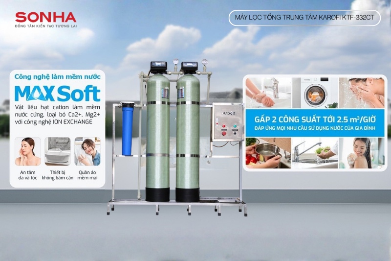 Bộ lọc nước tổng Karofi KTF-332CT c&oacute; c&ocirc;ng suất đạt tới 2500 l&iacute;t/giờ