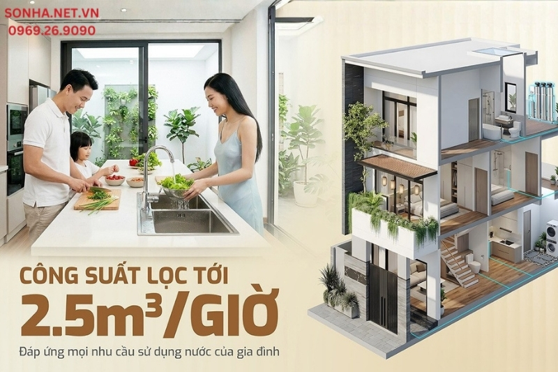 Máy lọc nước tổng đầu nguồn Karofi KTF-333IT sở hữu công suất lọc cực nhanh lên tới 2.5m3/h