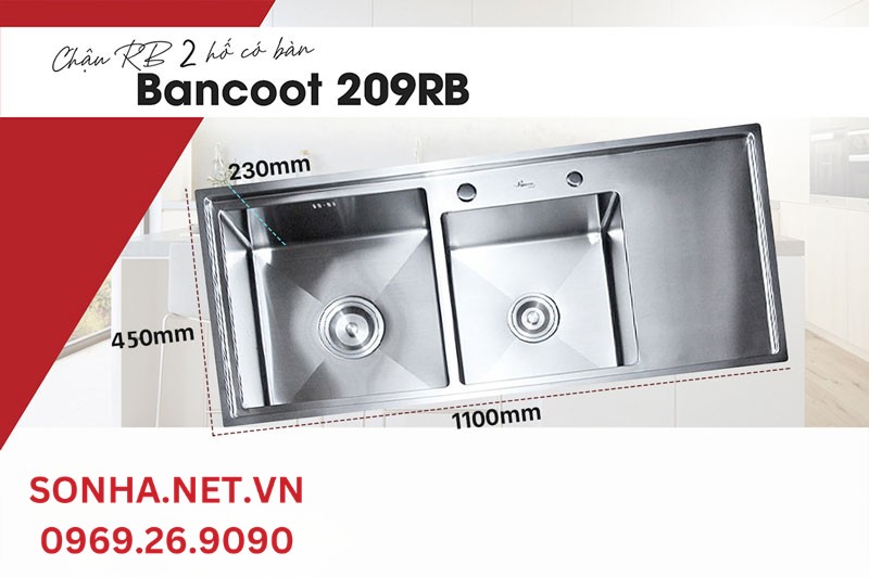 Bồn rửa ch&eacute;n 2 ngăn Bancoot 209RB ph&ugrave; hợp gia đ&igrave;nh sử dụng nhiều