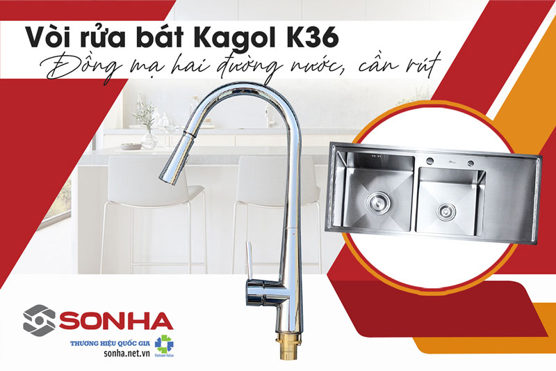 Bộ đôi chậu rửa bát đôi Bancoot 209RB và vòi Kagol K36