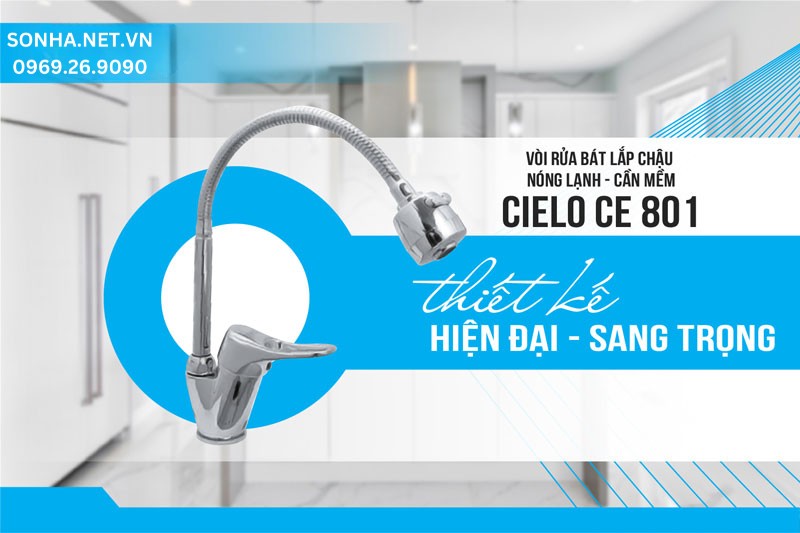 Vòi rửa bát Cielo CE 801 thiết kế hiện đại, sang trọng