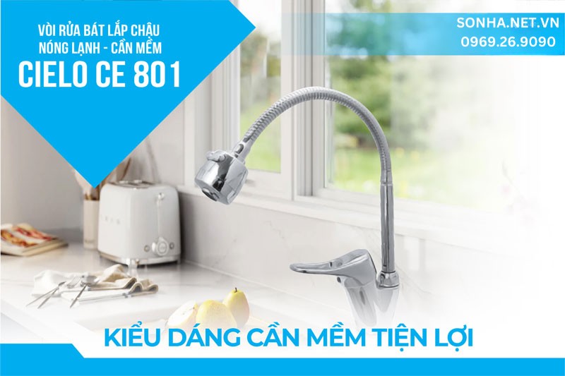 Vòi nước rửa chén Cielo CE 801 thiết kế cần mềm