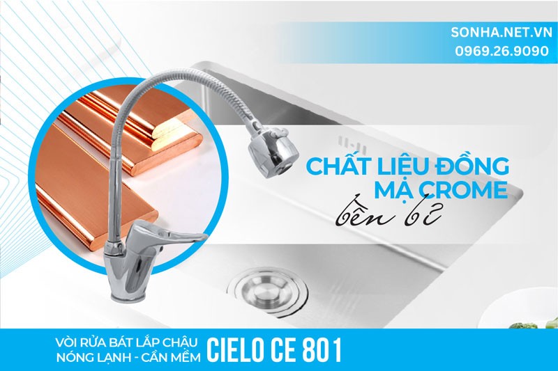 Vòi rửa chén Cielo CE 801 bền đẹp do làm từ đồng mạ crom