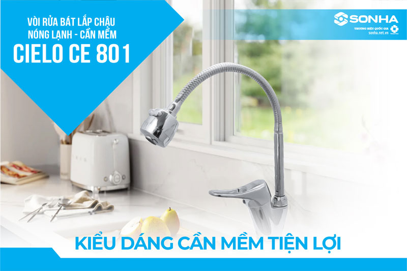 Vòi nước rửa chén Cielo CE 801 thiết kế cần mềm 