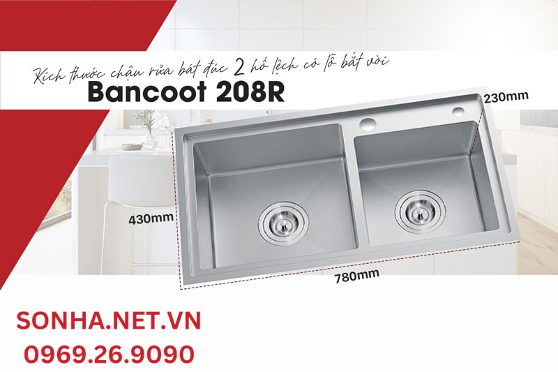 Chậu rửa b&aacute;t 2 hố Bancoot 208R bền đẹp, thẩm mỹ cao
