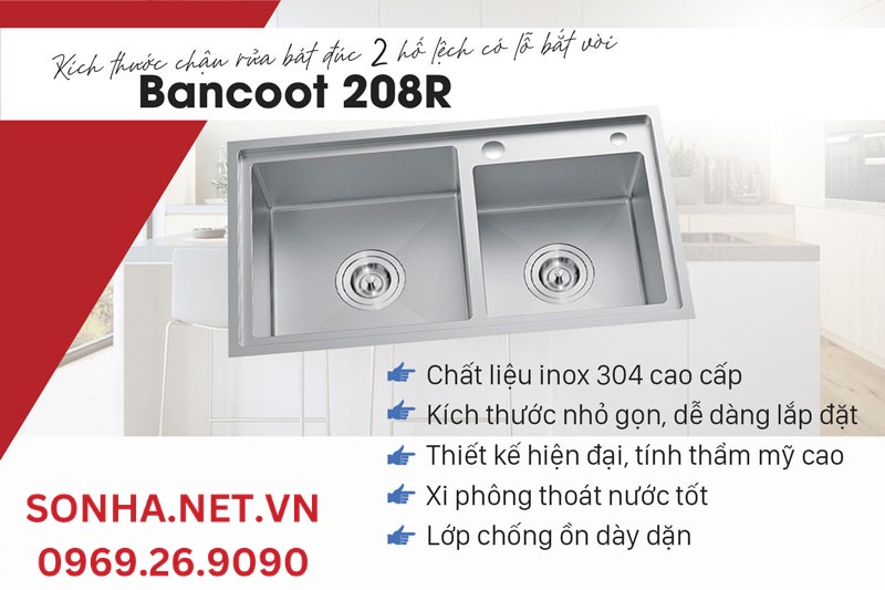 5 ưu điểm vượt trội chậu 2 hố lệch Bancoot 208R