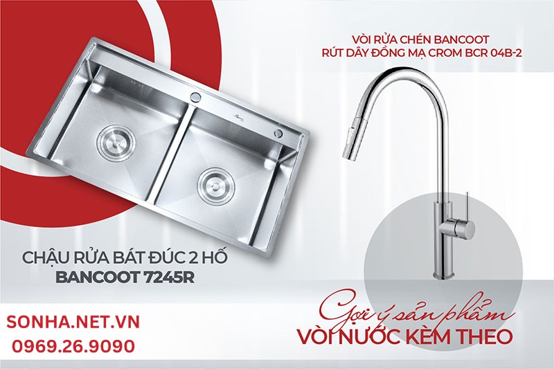 Chậu Bancoot 7245R tiện ích sử dụng cùng vòi BCR 04B-2