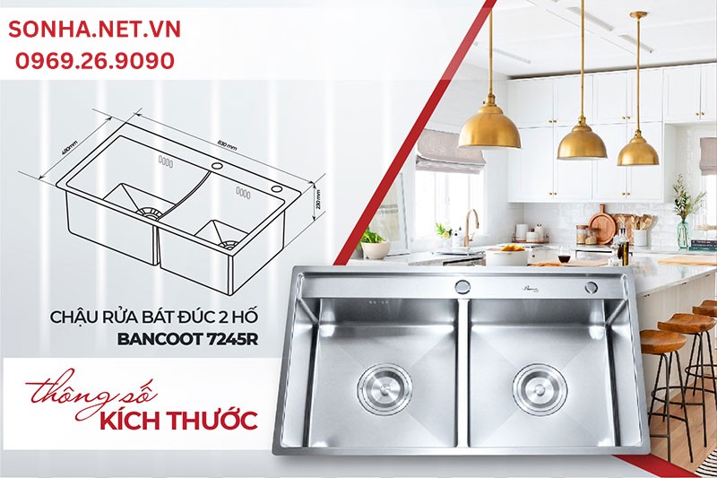 Kích thước chậu Bancoot 7245R phù hợp dùng với gia đình đông người