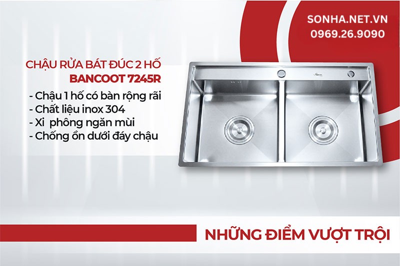 4 ưu điểm vượt trội bồn rửa chén 2 ngăn Bancoot 7245R