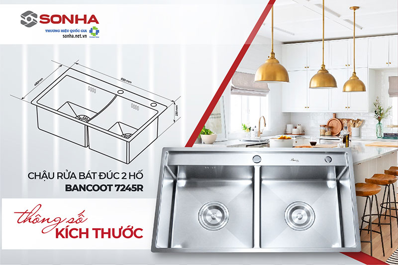 Thông số kỹ thuật bồn rửa chén inox Bancoot 7245R