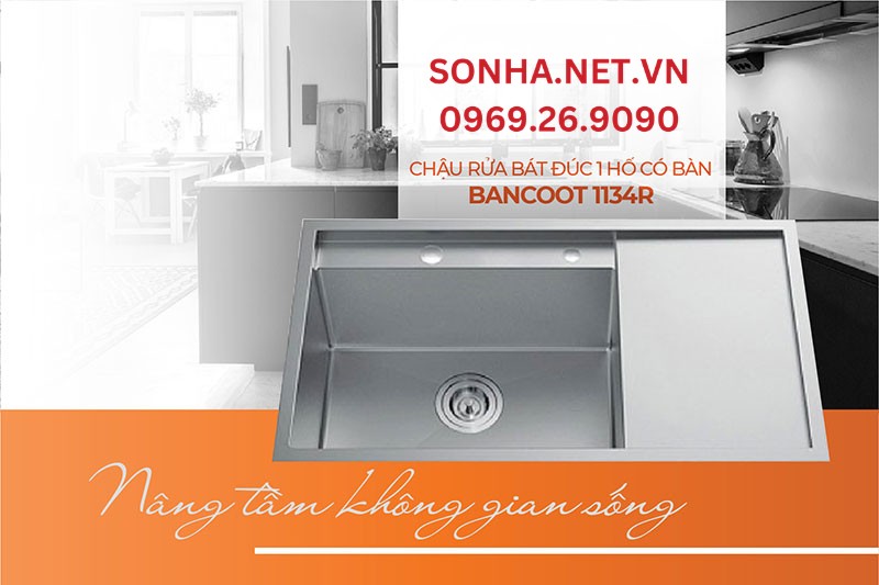 Chậu rửa bát 1 hố đúc Bancoot 1134R đơn giản, hiện đại