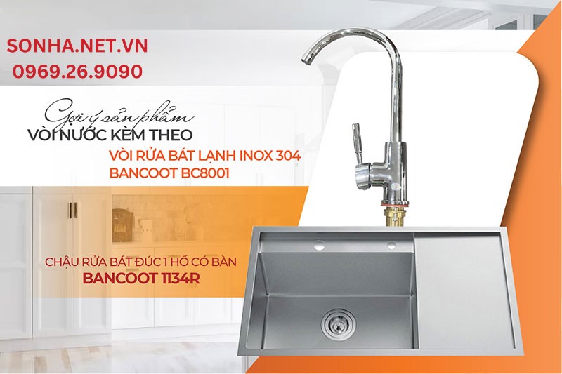 Căn bếp tiện nghi lắp chậu Bancoot 1134R và vòi Bancoot B8001