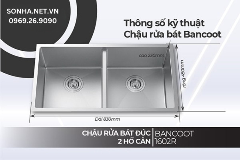 Kích thước chậu rửa bát Bancoot 1602R