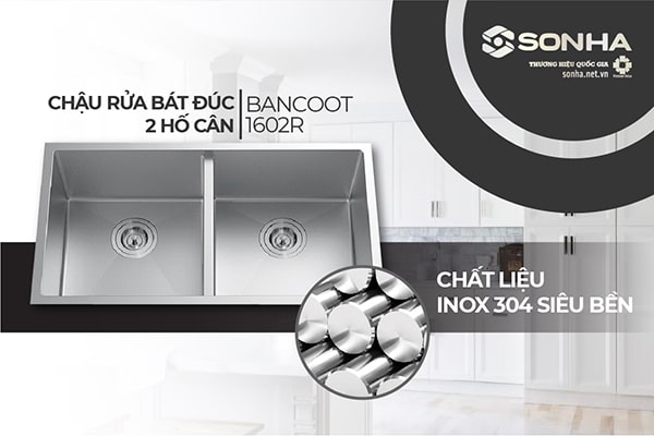 Chậu rửa bát đúc Bancoot 1602R làm từ chất liệu inox 304