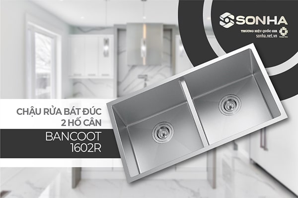 Chậu rửa bát đúc 2 hố cân Bancoot 1602R