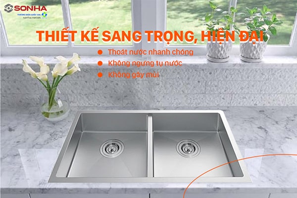 Chậu rửa bát đúc 2 hố cân Bancoot 1601R