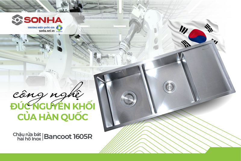 Chậu Bancoot 1605R công nghệ đúc liền khối Hàn Quốc