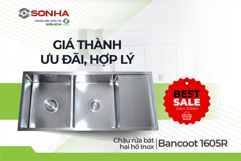 Giá chậu rửa bát 2 hố inox 304 Bancoot 1605R hợp lý