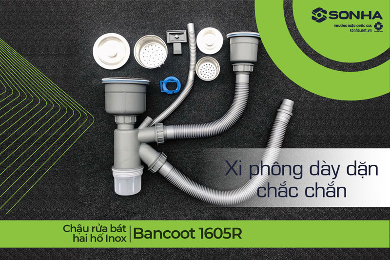 Xi phông chậu rửa bát 2 hố Bancoot 1605R