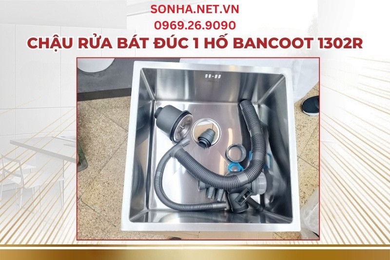 Hình ảnh thực tế của chậu rửa bát đúc 1 hố Bancoot 1302R