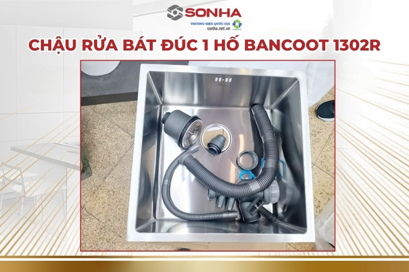 Hình ảnh thực tế của chậu rửa bát đúc 1 hố Bancoot 1302R