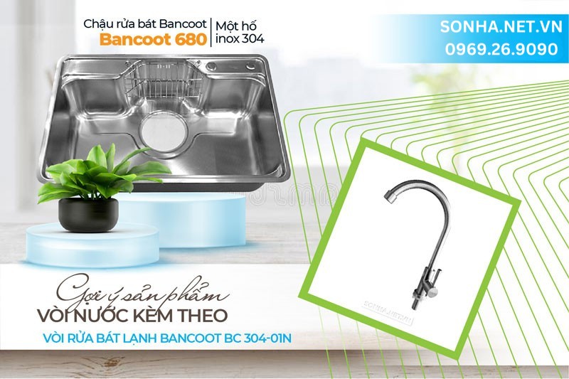 Bộ đôi chậu vòi Bancoot tiện ích HQ Bancoot 680 và BC 8001