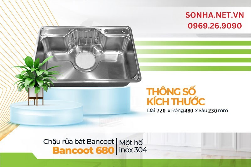 Kích thước chậu Bancoot 680 thiết kế tối ưu phù hợp gia đình vừa, rộng rãi