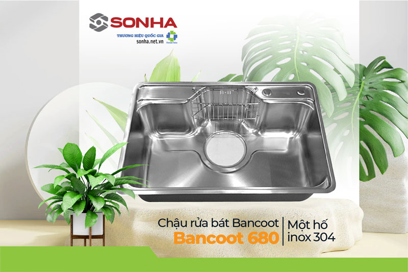 Bồn rửa chén inox 1 ngăn lớn HQ Bancoot 680