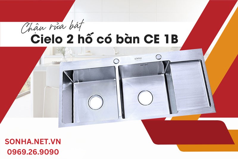 Chậu rửa b&aacute;t inox 304 đ&uacute;c 2 hố Cielo CE 1B hiện đại, tiện &iacute;ch 