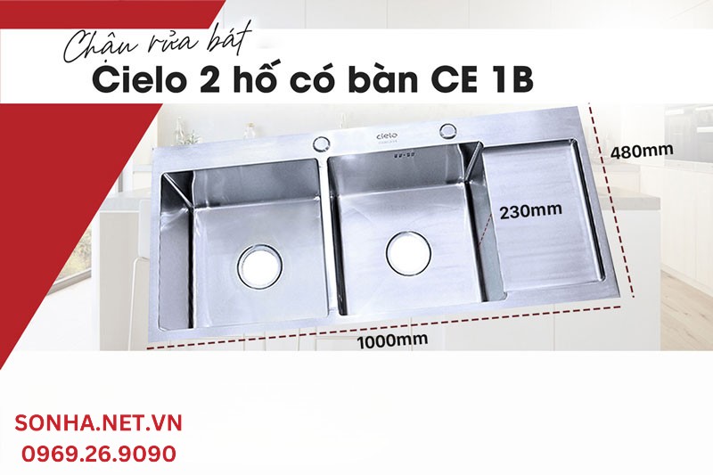 Chậu rửa b&aacute;t đ&uacute;c inox 304 2 hố Cielo CE 1B ph&ugrave; hợp gia đ&igrave;nh 4-5 người